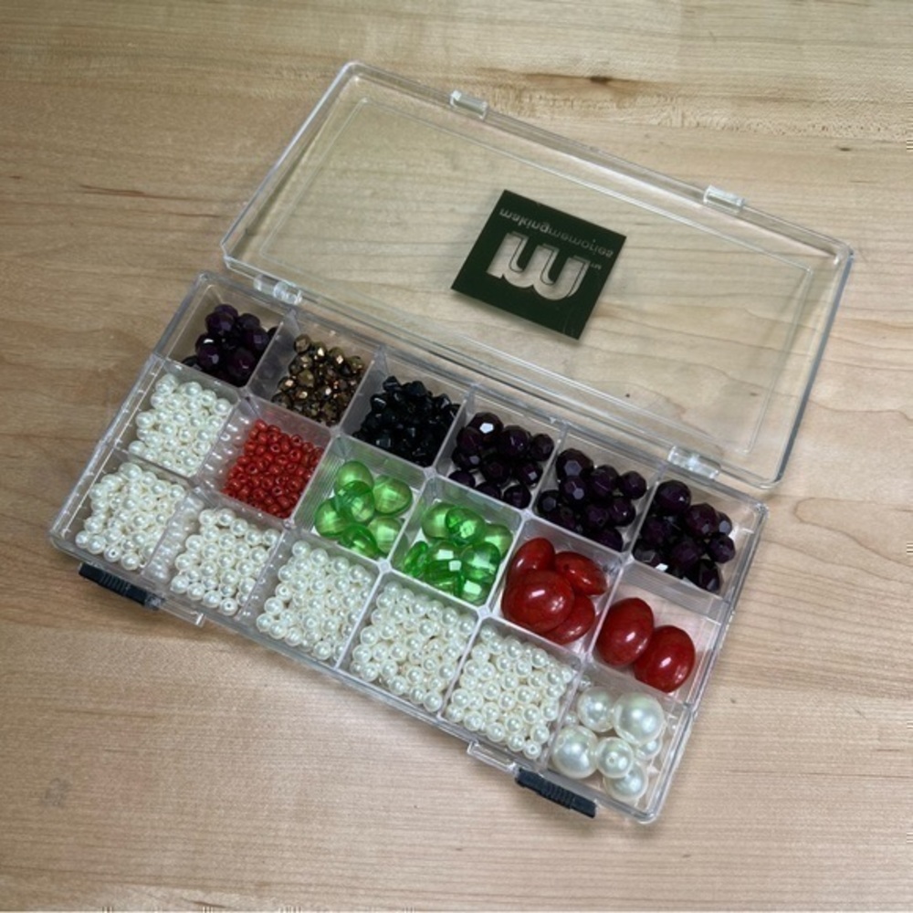 Box of plastic beads for jewelry making